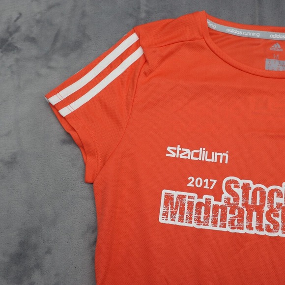 Adidas Shirt Womens M Orange Short Sleeve Crew Neck Logo Pullover Running Top - Picture 14 of 16